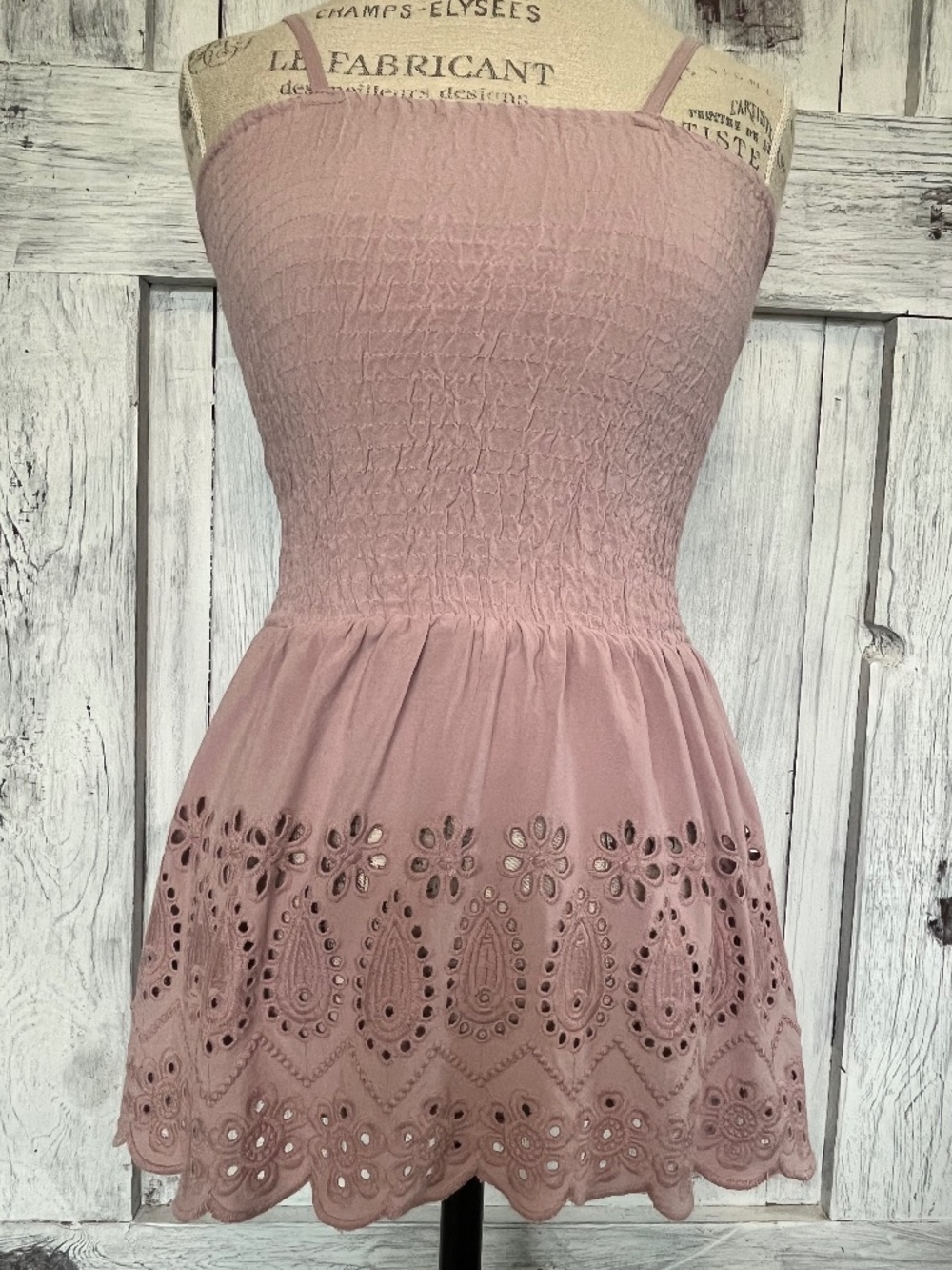 Sim & Sam Mauve Smocked Top Tank Top with Eyelet Trim Detail- Women's Size- S